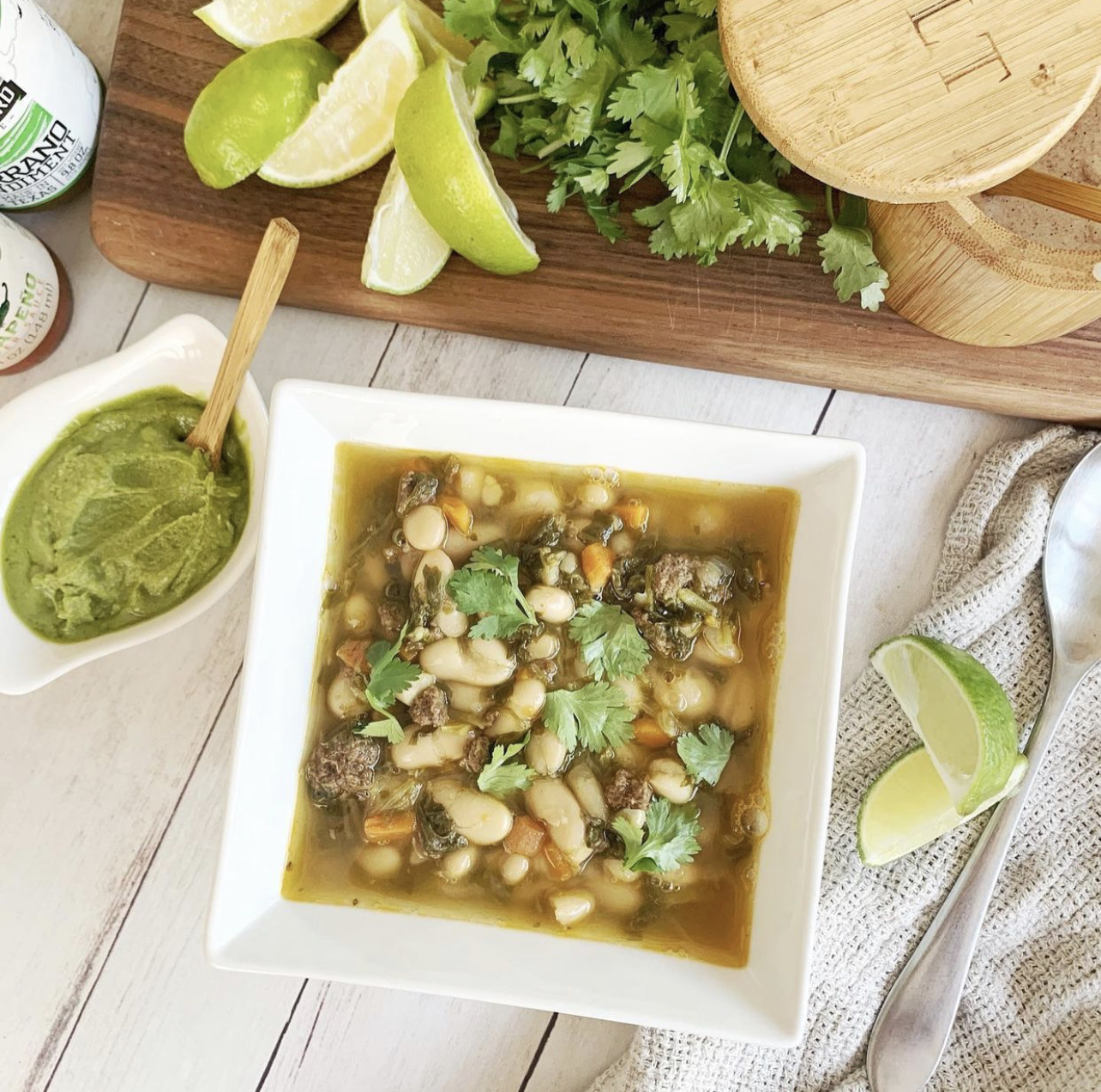 White Bean, Spinach, Chorizo Soup